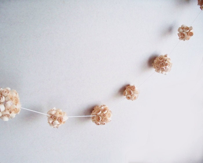 Buttercream Flower Ball Bunting--Quilled Flower Ball Garland in Buttercream--9 Foot Long Quilled Paper Pom Pom Garland