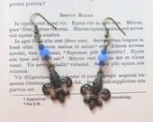 French Blue & Brass Fleur De Lis Dangle Earrings - Vintage Inspired Jewelry