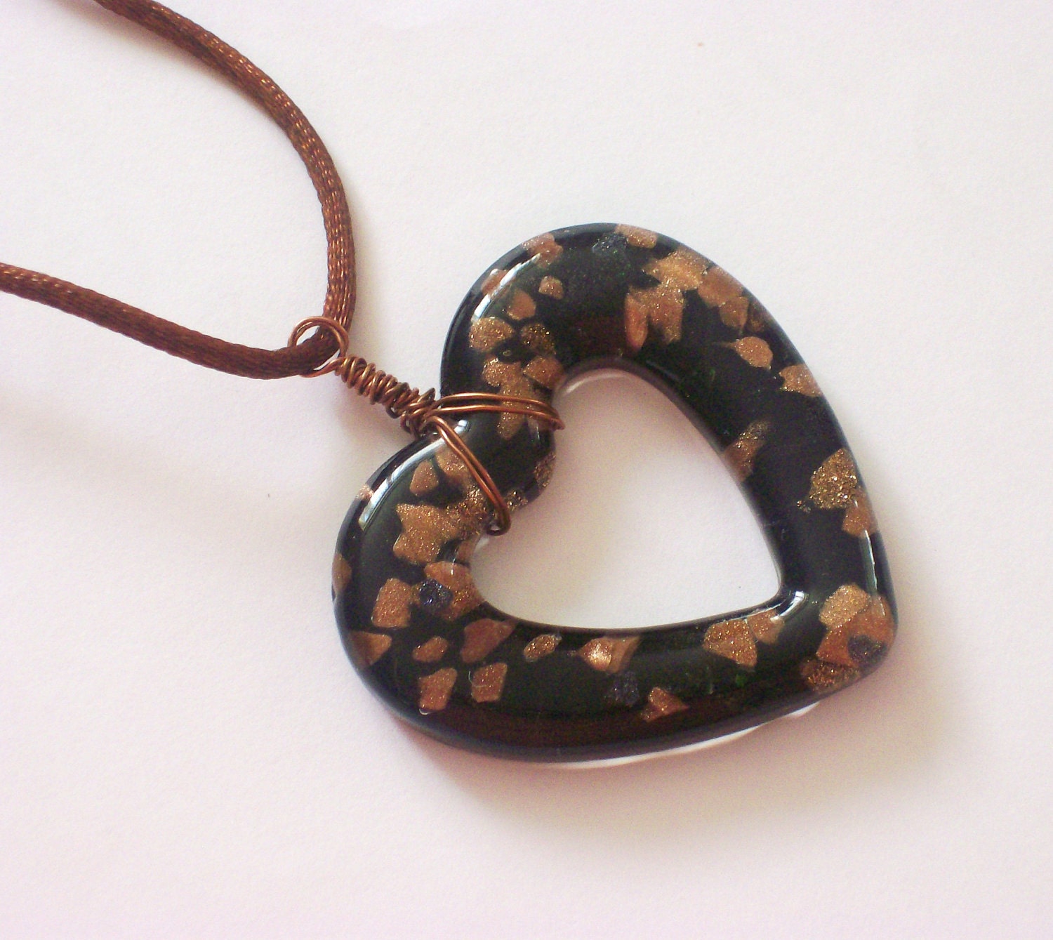 Wild Heart Necklace- Black & Copper Fused Glass Pendant
