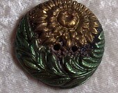 Handcrafted Yellow Green Sunflower Button Polymer Clay No. 68