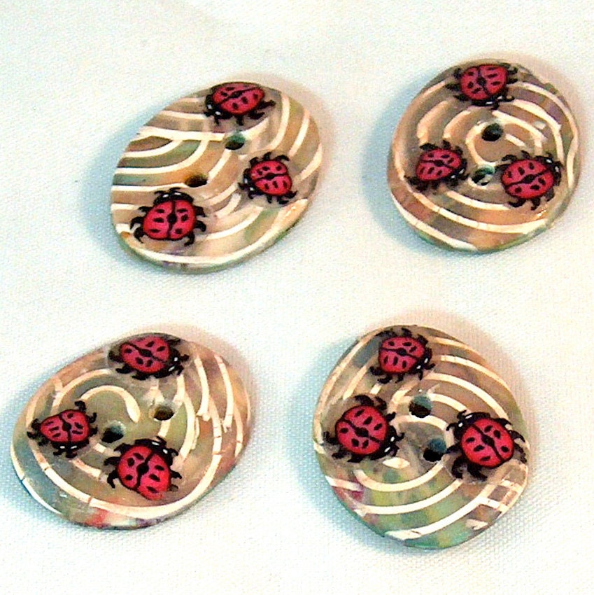 Oval Buttons,  Ladybug Oval Buttons, Large Button, Millefiori Polymer Clay No. 123