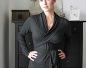Womens Sweatshirt Top /Women's Blouse / Charcoal Grey Shirt /Women Wrap Top, By Lirola