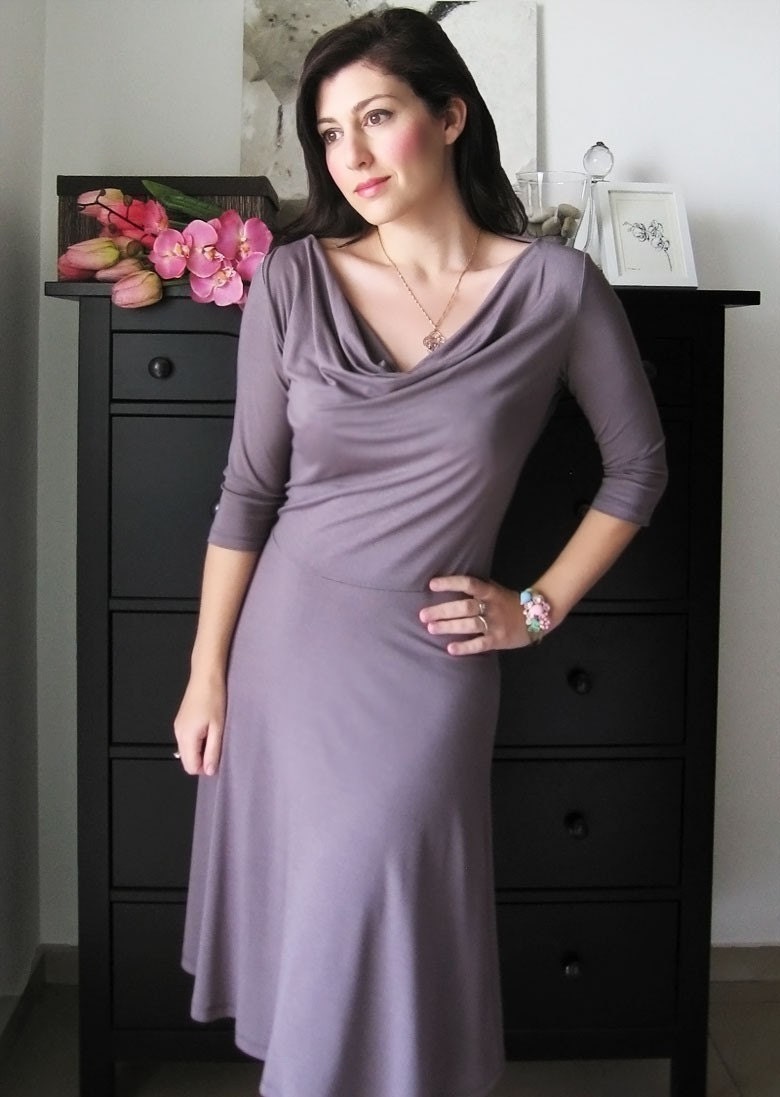 Soft Cowl Dress, Casual Day Dress , Long Sleeved