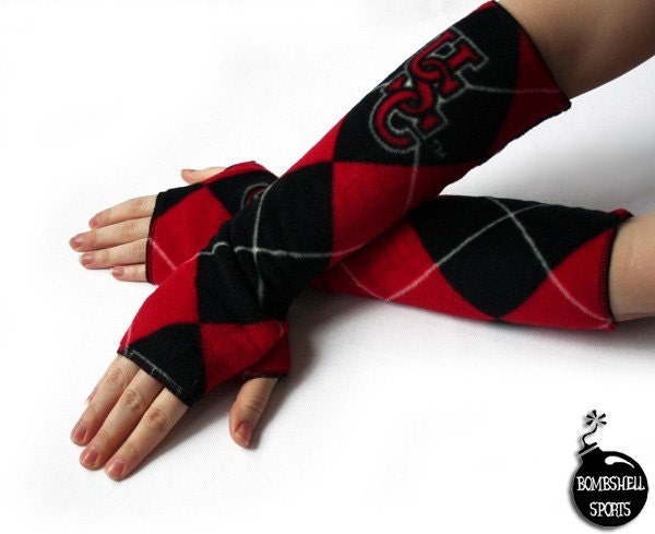 handmade fingerless gloves argyle armwarmers made from University of South Carolina fleece - bombshellsports
