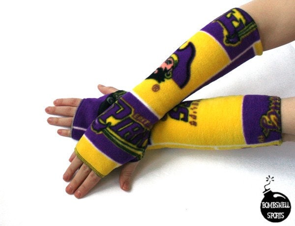 armwarmers fingerless gloves handmade from East Carolina Pirates fleece