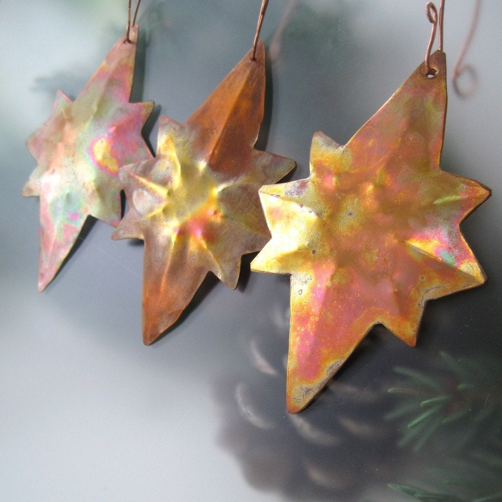 Star of Bethlehem Handmade Copper Christmas Tree Ornaments Holiday Decor - Set of Three - RoughMagicHolidays