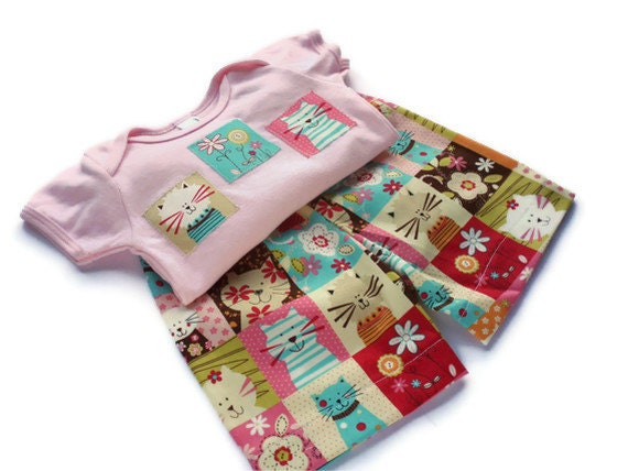 Baby Girl Outfit 3 to 6 months Flower Box Cats