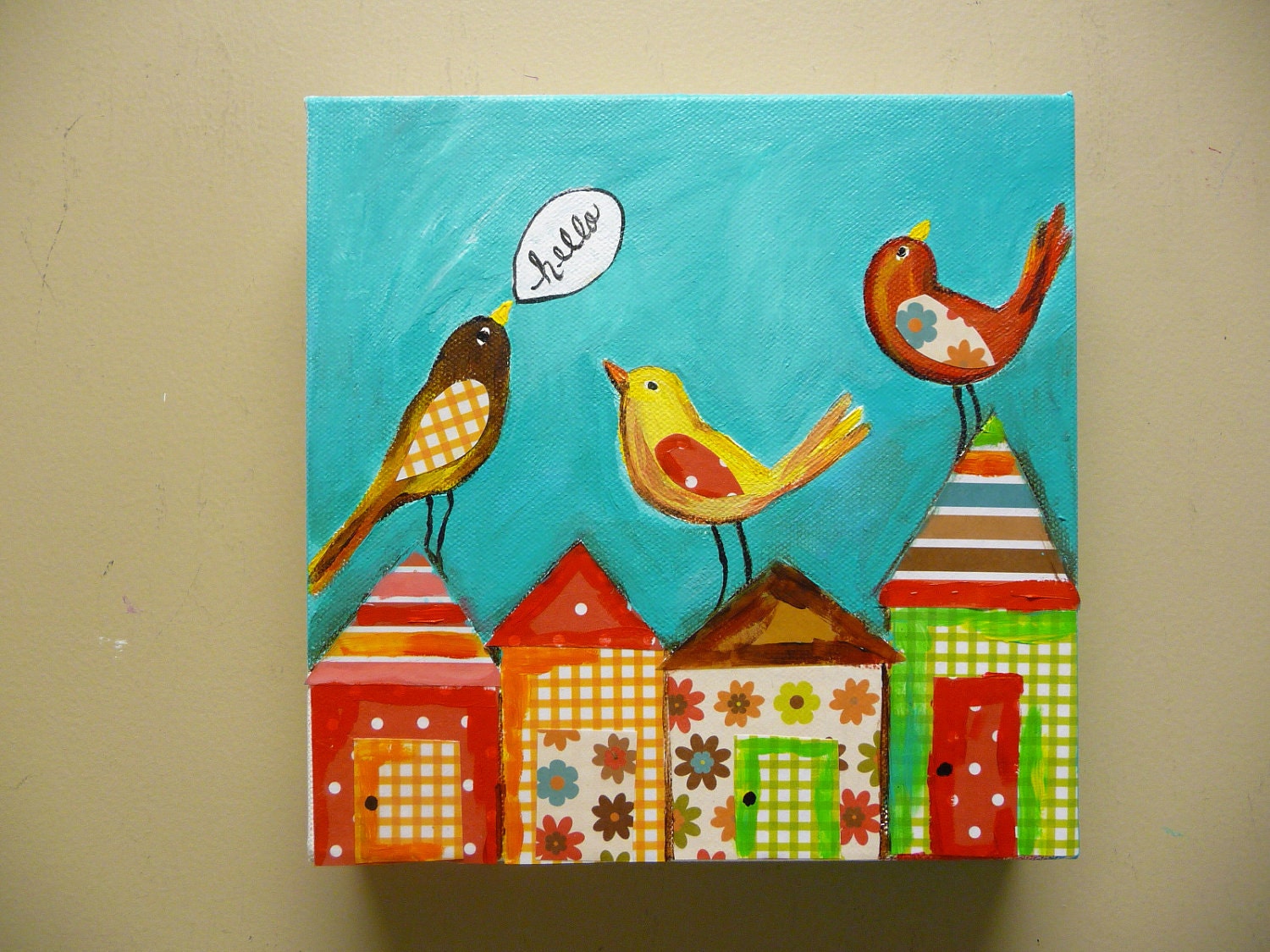 Hello Birds Original Mixed Media Whimsical Cyber Monday