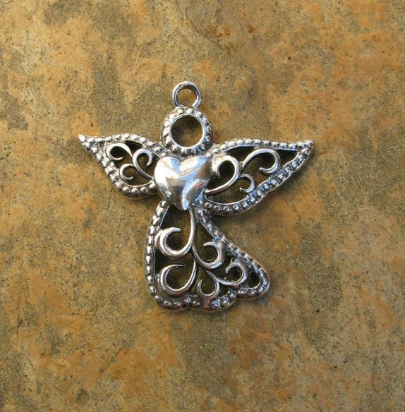 Sterling Silver Angel with Heart Pendant