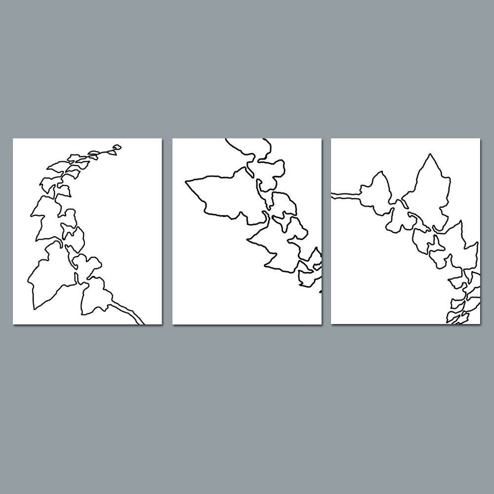 Abstract Botanical Trio - Set of Three 8x10 Coordinating Prints - Modern Simplicity - Choose Your Colors - Shown in Black and White