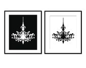 Chandelier Duo - Set of Two Coordinating 8x10 Silhouette Prints - Choose Your Colors - Shown in Black and White