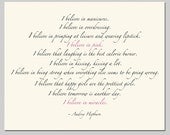 I Believe In Pink - 8x10 Inch Print - Audrey Hepburn Inspirational Quote Print - Choose Your Colors - Shown in Black, Pink and Cream