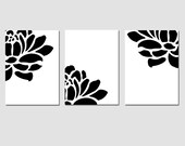 Floral Trio - Set of Three Modern Coordinating 5x7 Prints - Chic, Sophisticated Decor - CHOOSE YOUR COLORS - Shown in Black and White