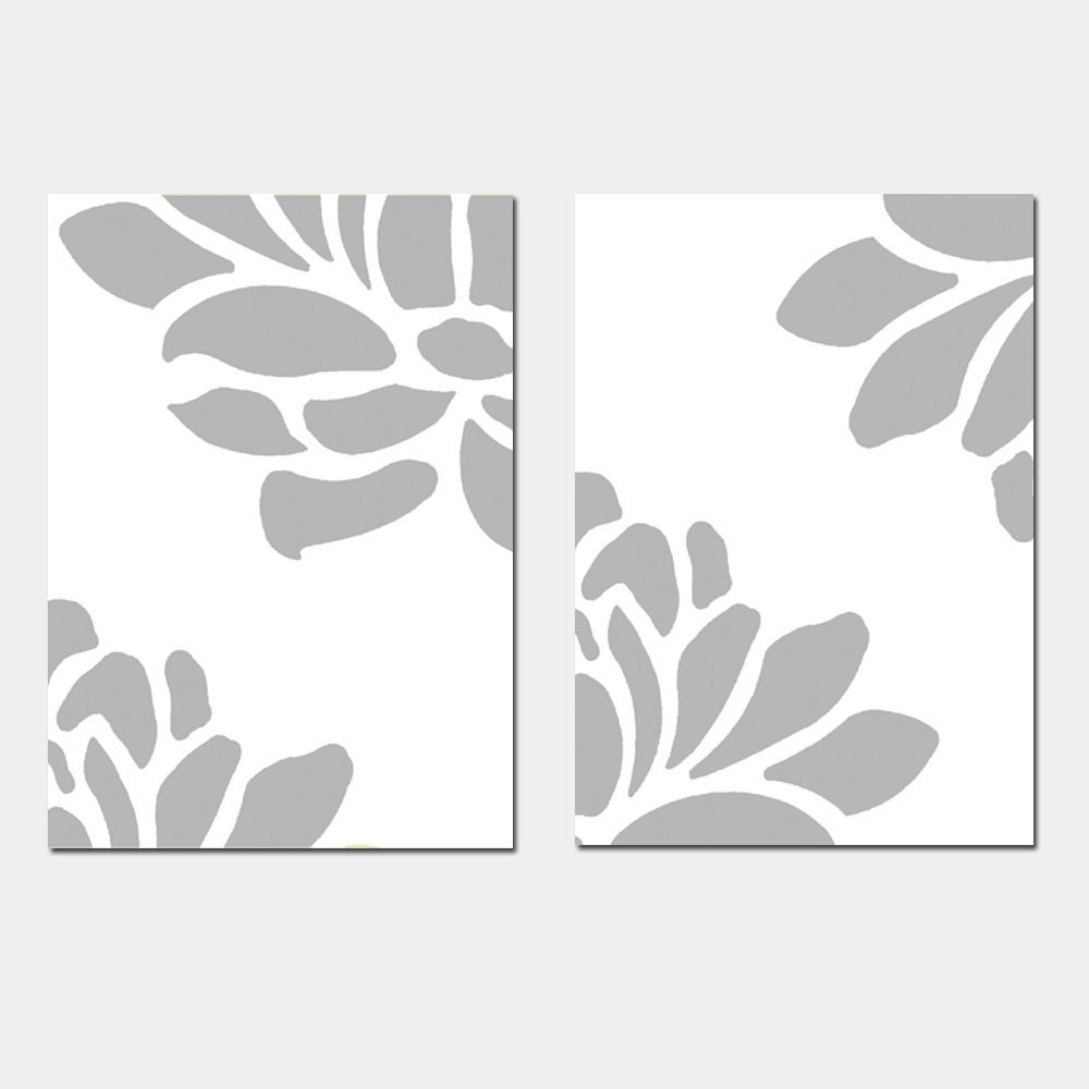 Modern Floral Duo - Set of Two Floral 5x7 Coordinating Prints - Choose Your Colors - Shown in Gray and White