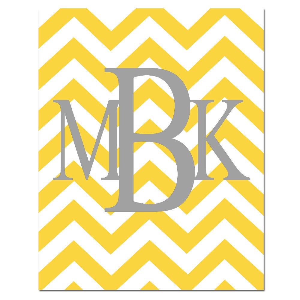 Monogrammed Letter Customized Initials - 11x14 Print - Choose Your Letter and Colors - Chevron Design Pattern - GREAT GIFT