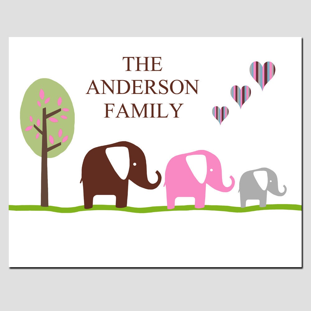 Elephant Family Love - 8x10 Personalized Print - Modern Nursery - Choose Your Colors