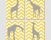 Modern Chevron Giraffe Quad - Set of Four 11x14 Chevron Zig Zag Prints - Kids Wall Art - Choose Your Colors - Gray, Yellow, and More