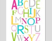 Modern Alphabet - 11x14 Print - Kids Wall Art for Nursery - Choose Your Colors - Shown in Pink, Aqua, Yellow, Apple, Pale Gray, and More