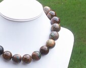 Meaghan - Chunky 20mm Round Multicolor Green and Brown Chrysocolla Gemstone Beaded Necklace