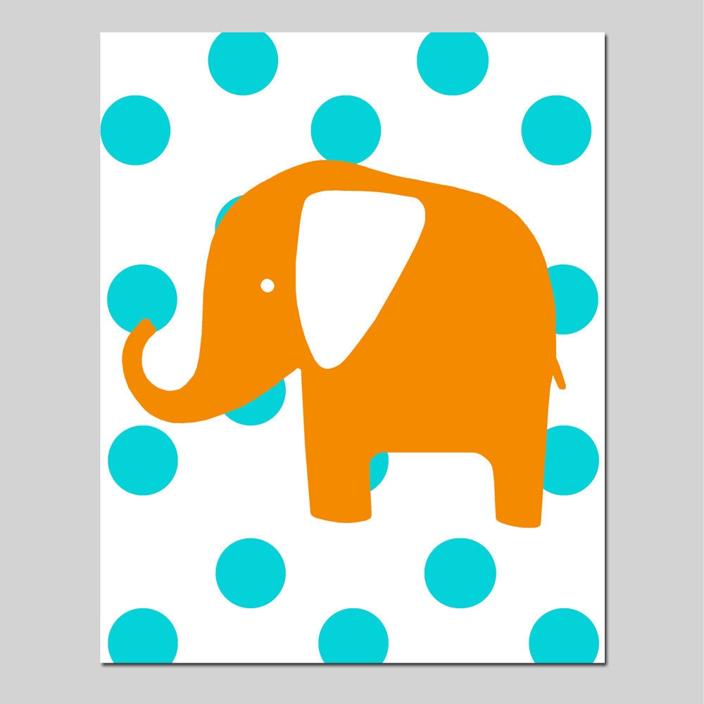Modern Polka Dot Elephant - 8x10 Print - Choose Your Colors - Shown in Gray, Yellow, Aqua, Pink, and More