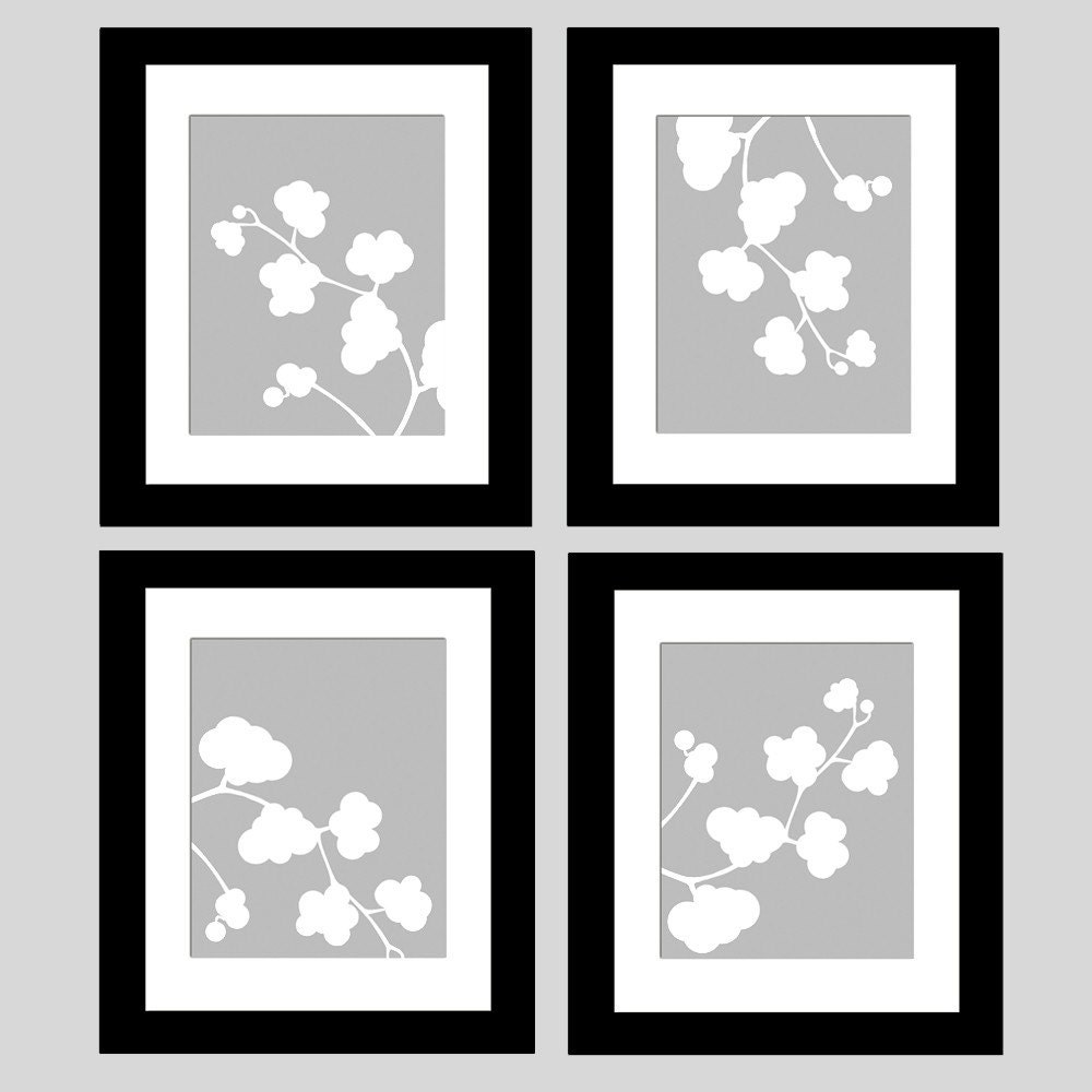 Clover Quad - Four Original 8x10 Botanical Nature Art Prints - Choose Your Colors - Shown in Gray and White