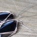 Max - Black Wire Wrapped 18x35mm Glass Oval Beaded Silver Kidney Hoop Dangle Earrings