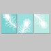 Modern Peacock Feather Trio - Set of Three 8x10 Coordinating Prints - Choose Your Colors - Shown in Aqua Green Ombre