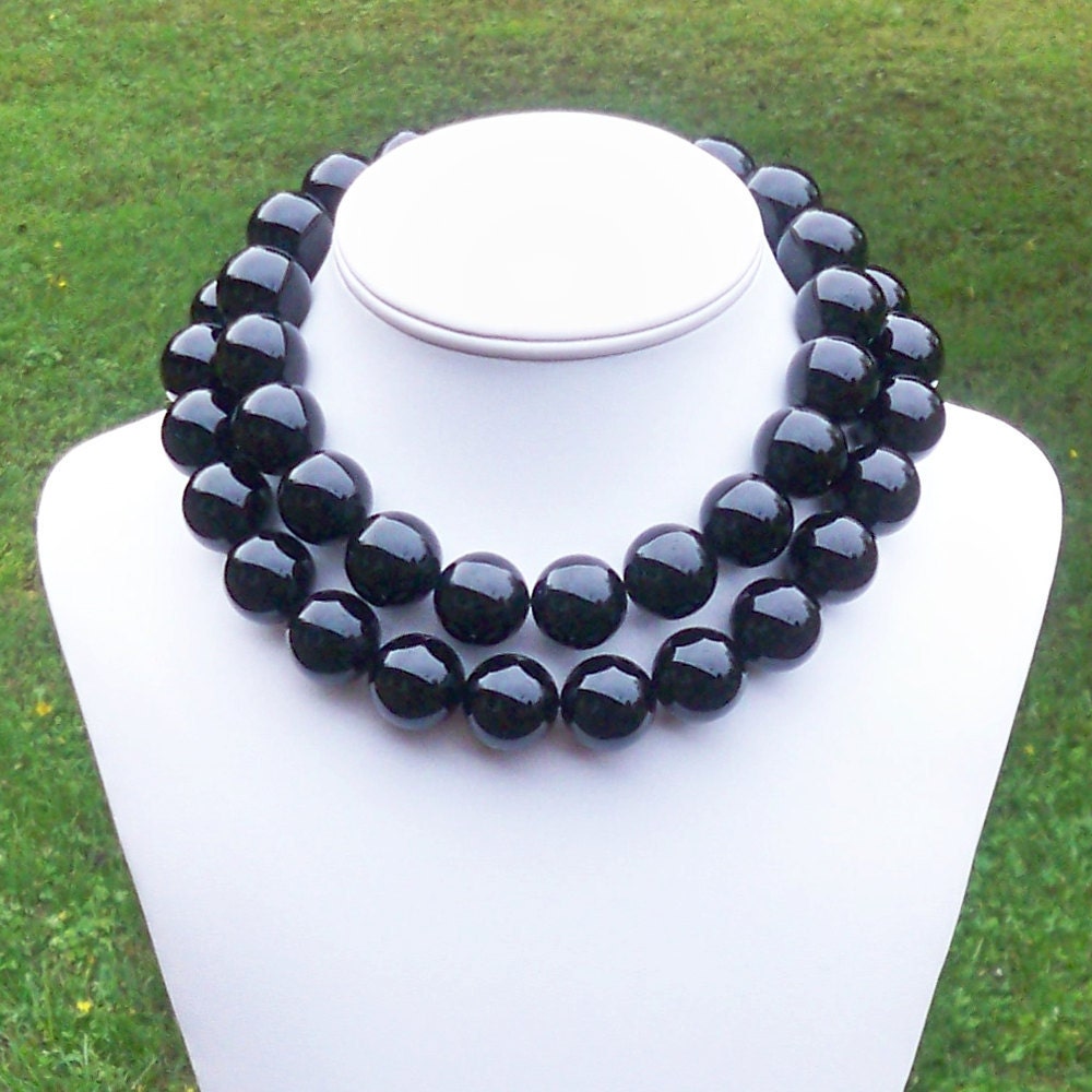 Milada - Long, Chunky 20mm Round Black Onyx Gemstone Beaded Necklace - Can Be Worn As SINGLE or DOUBLE STRAND
