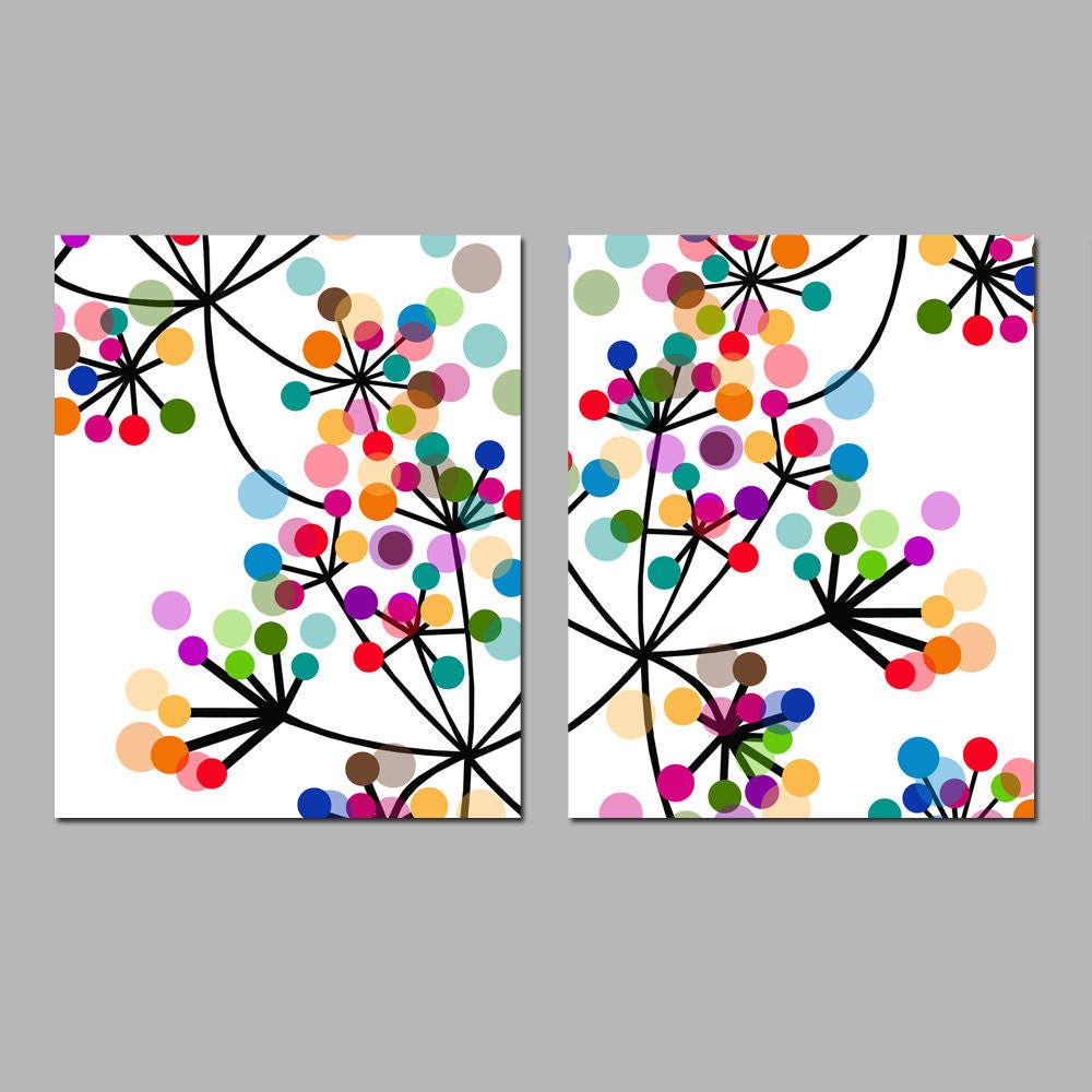 Modern Abstract Botanical Floral Duo - Set of Two 8x10 Prints - Colorful Wall Art for Your Home