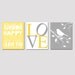 Modern Nursery Trio - Set of Three 8x10 Prints - You Are My Sunshine, LOVE Typography, Bird on a Branch - Yellow, Gray, White, and More