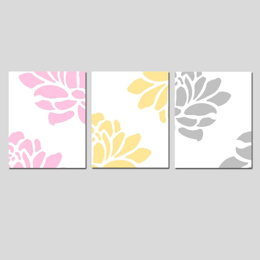 Modern Floral Trio - Set of Three Large Scale Floral 8x10 Prints - Choose Your Colors - Shown in Soft Pink, Pale Yellow, Gray, and More
