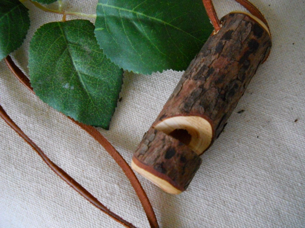 Wooden Whistle Necklace - English Yew Tree Branch Whistle with Leather Suede Cord - For Camping, Hiking, or Nature Lovers
