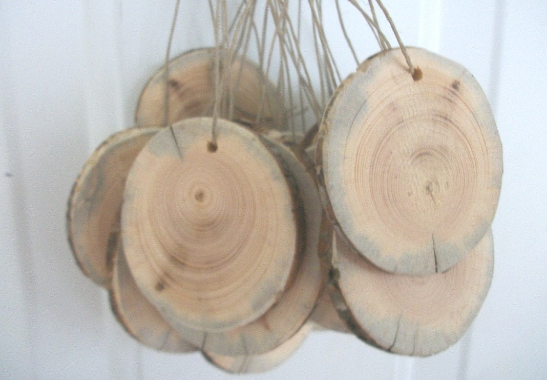 Rustic Pine Wood Tree Branch Gift Tags ..Set of 15 ....XL - 3 x 2.5 inch....Wood Wooden Tree Branch Tags with Twine - Natural and Organic