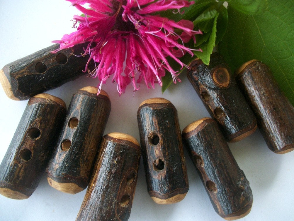 Hickory Toggle Buttons - Tree Branch Wooden Buttons - 1 7/8 inch (47 mm) ... with Bark for your Knitting, Crochet and Fiber Projects