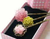 Mama, I love you.. Pink Flower Hairpin Bobby Pins. Mother's Day Gift.