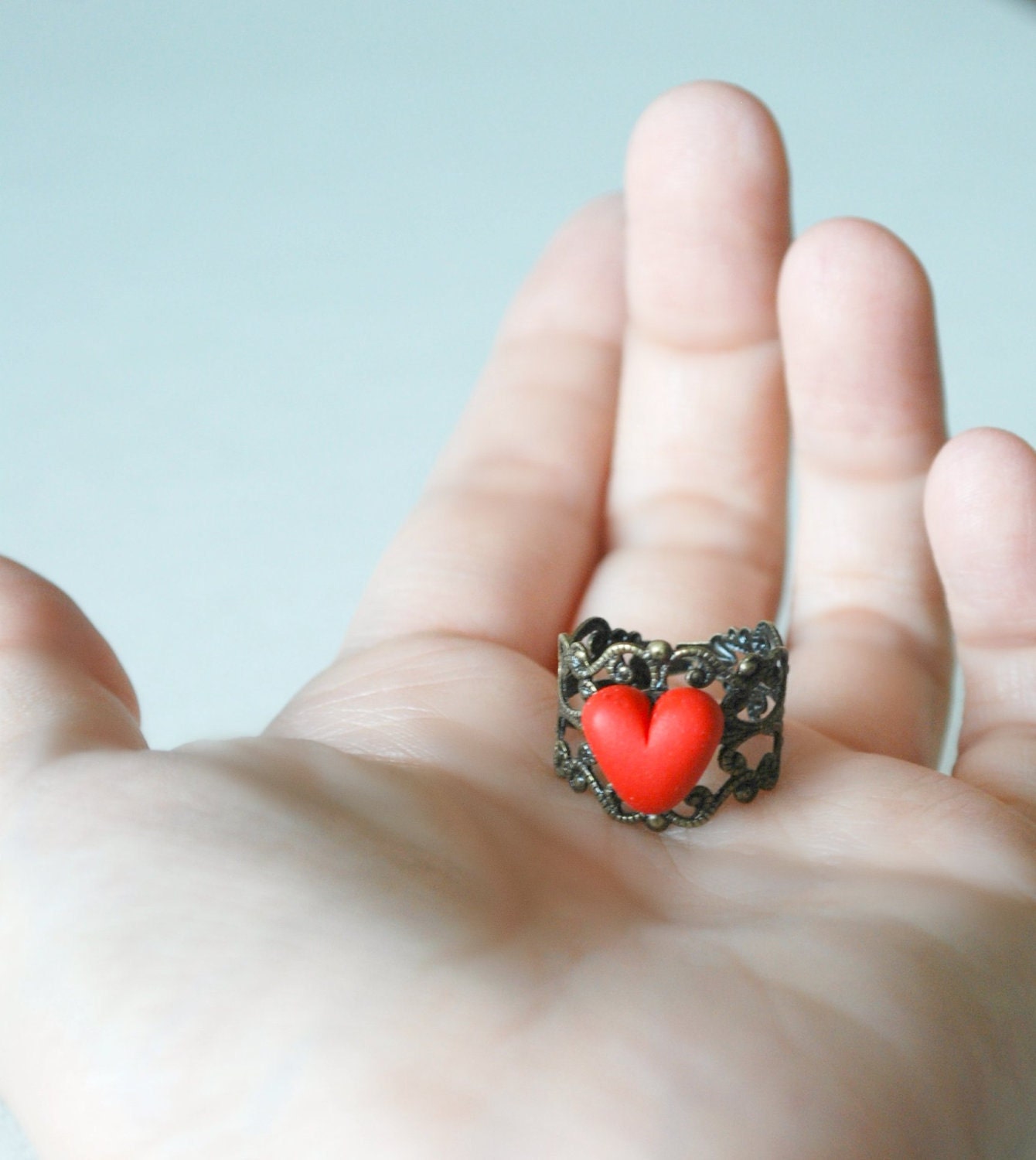 I Love You Ring. Handmade. Polymer Clay. Red. Heart Ring. Romantic Jewelry. Dainty Everyday Jewelry. Valentine.