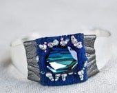 Bracelet cuff with handmade felt, Swarovski crystals, textile in royal blue OOAK Perfect gift under 50 USD