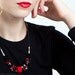 Statement Necklace in Scarlet Red and Black with Handmade Felt - Gift under 100 USD - ready to ship now