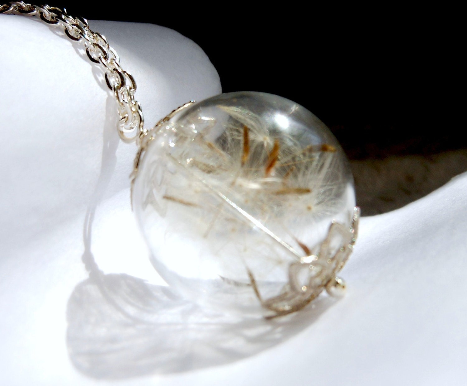 Vertical hanging SILVER Dandelion Necklace Make A Wish Dandelion Seed Hollow Lampwork Bead Round Necklace - 30 - KarmaBeads Vertical hanging SILVER Dandelion Necklace Make A Wish Dandelion Seed Hollow Lampwork Bead Round Necklace - 30 - KarmaBeads