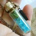 Glass Vial Necklace Bottle Moss Terrarium Seaglass Copper 24 inch Copper Chain with word Inspire Charm Tag Beach Ocean Summer