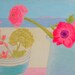 Limited edition Giclee print, titled 'Pink Ranunculus in a Blue Jug'
