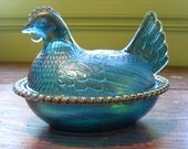Vintage 70's  Carnival Reproduction Hen in a Basket