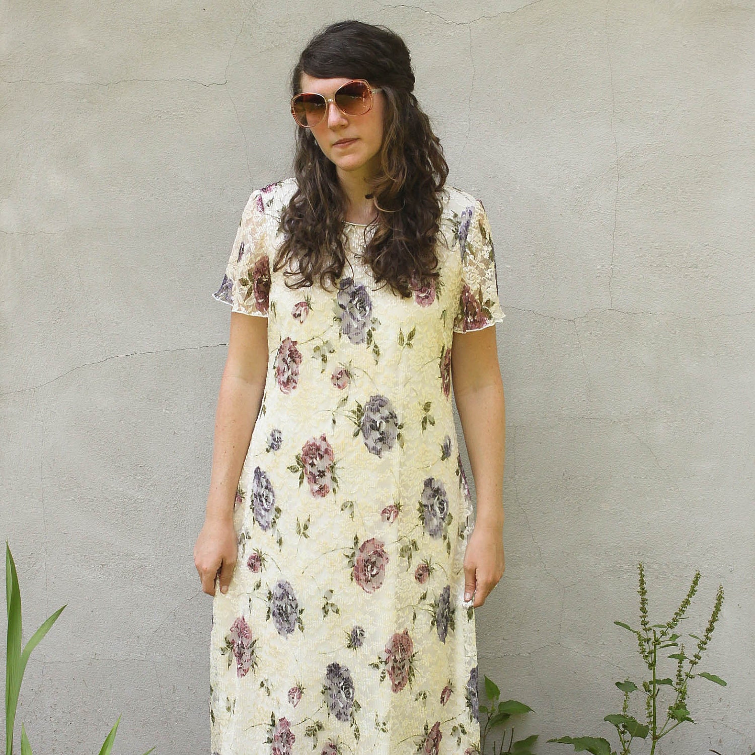 vintage LACE floral maxi. LG/XL
