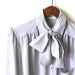 vintage PALE GRAY bow blouse. L