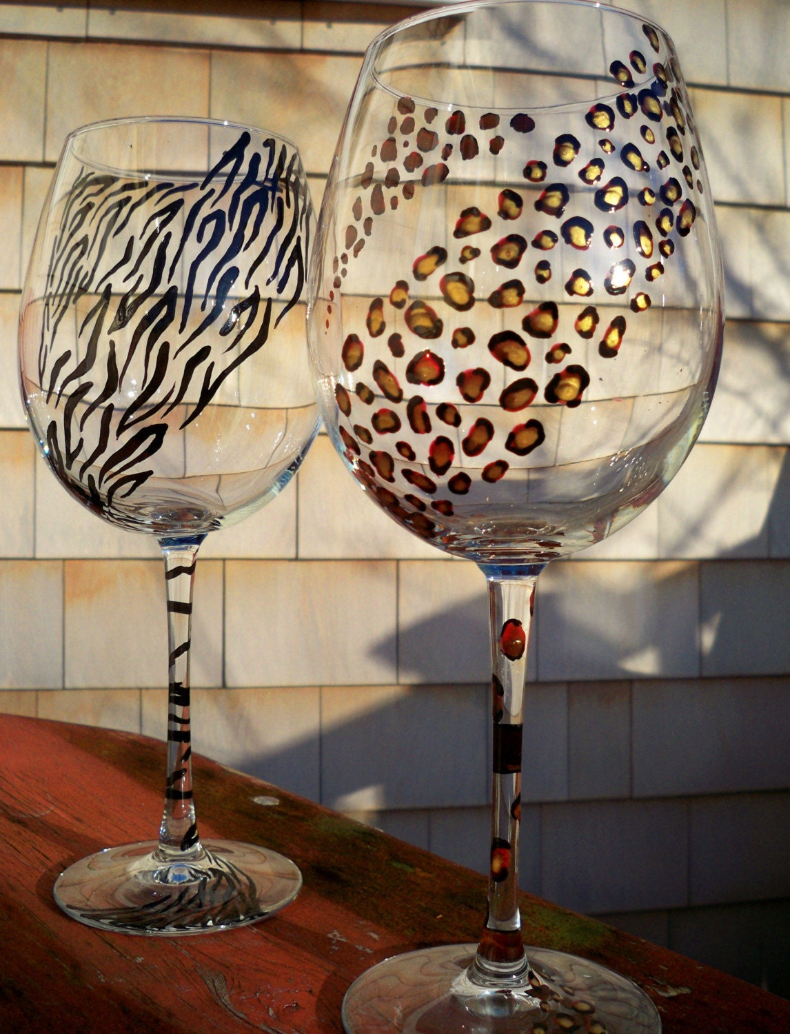 Items similar to Hand Painted Animal Print Wine Glasses on Etsy