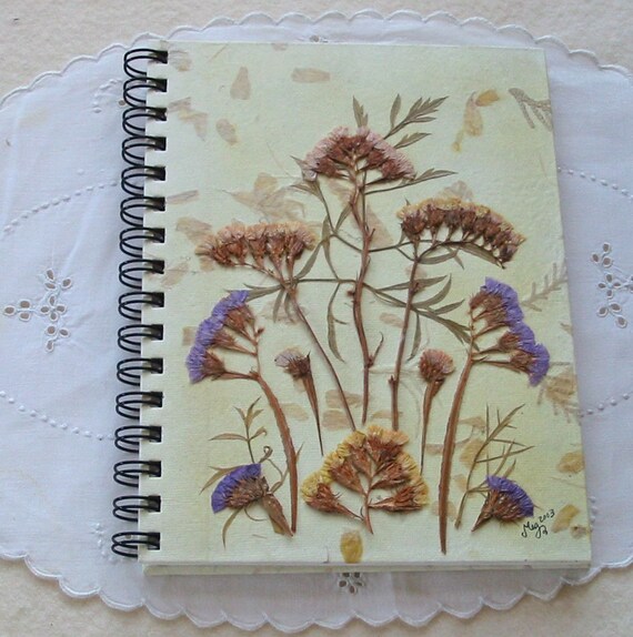 Pressed Statice JOURNAL NOTEBOOK Recycled Handmade Flower Paper