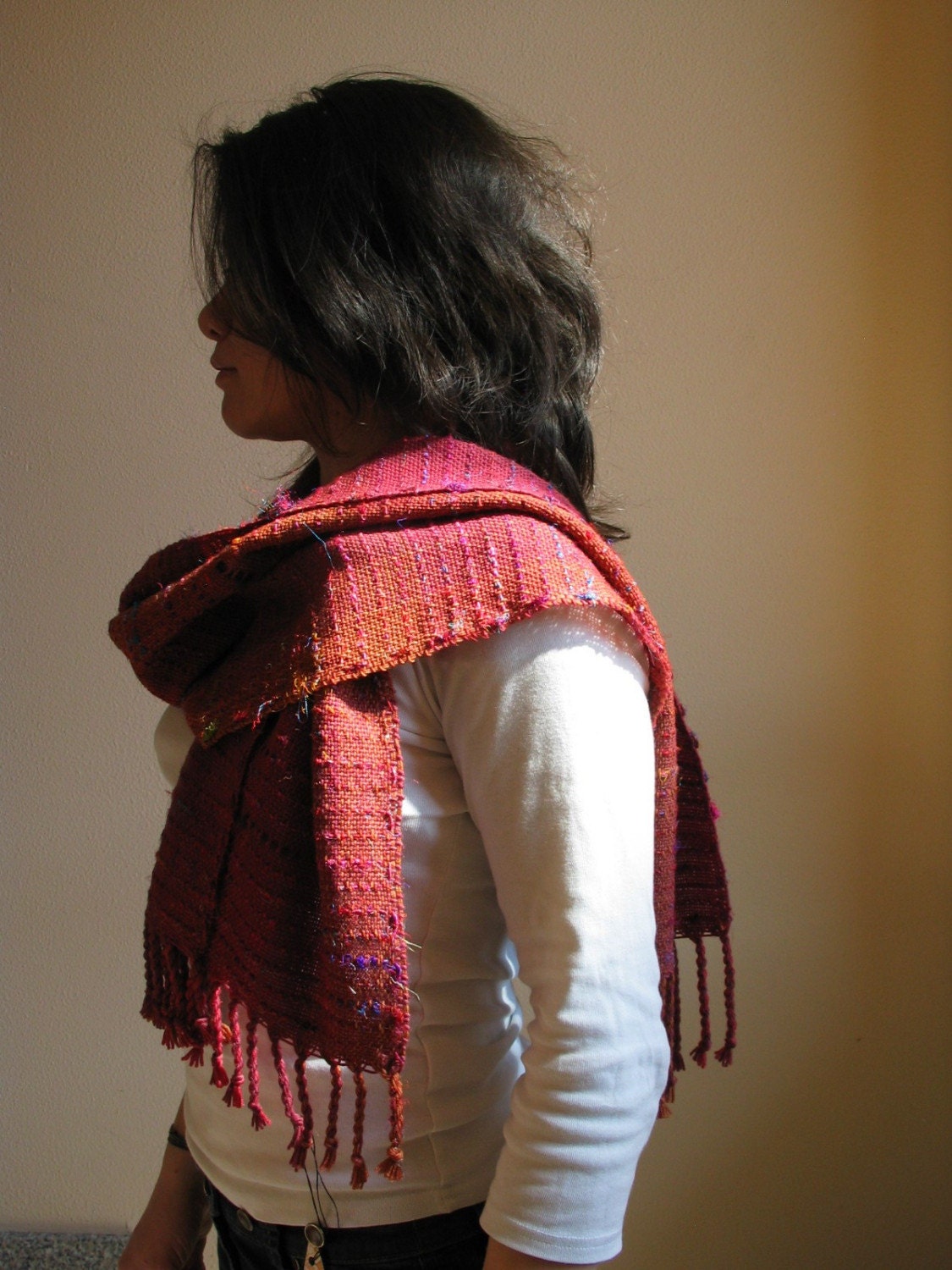Handwoven scarf -  Colorful merino wool and silk scarf - Made to Order