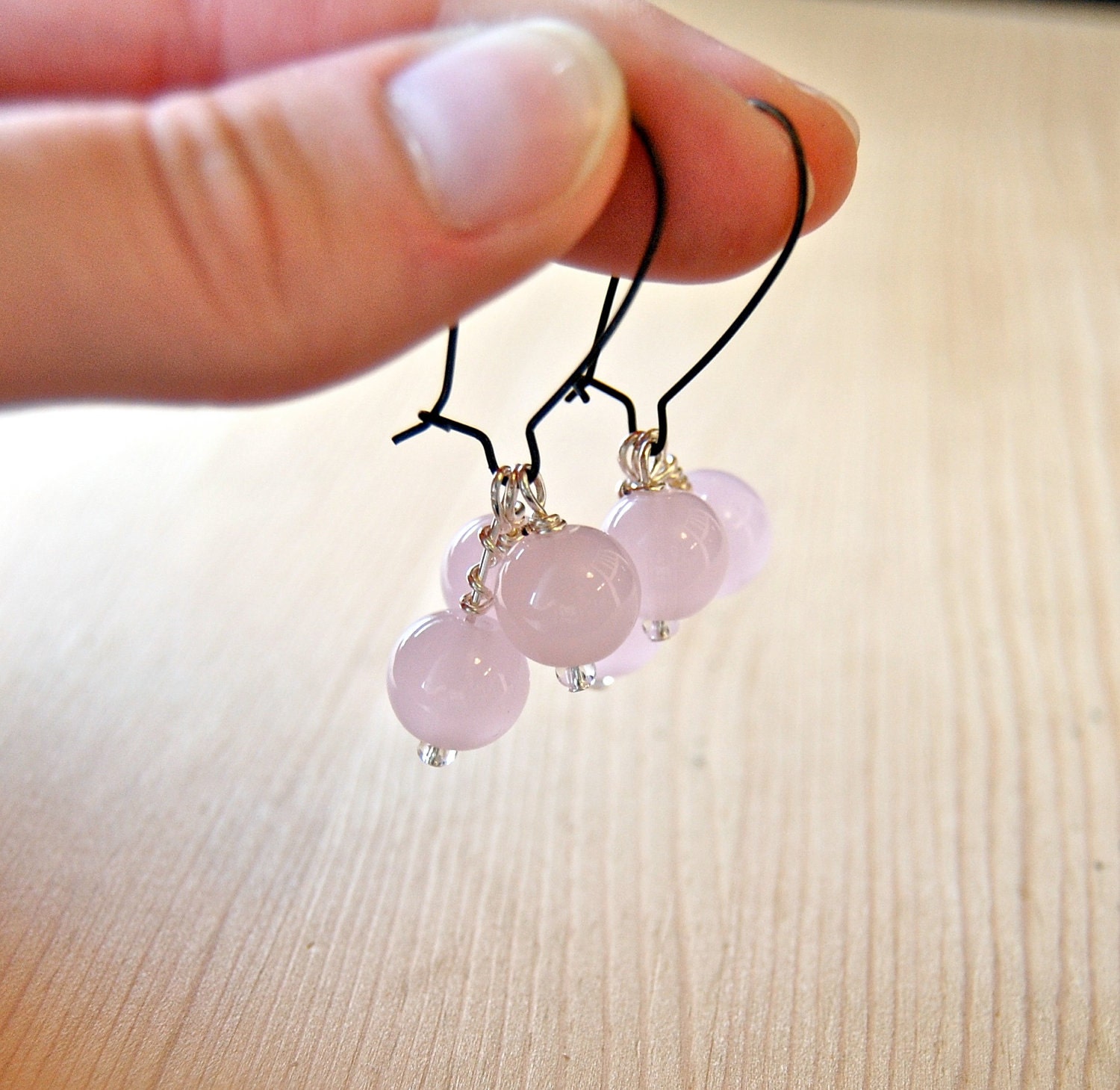 Pink Glass Earrings - pink glass trio, gunmetal