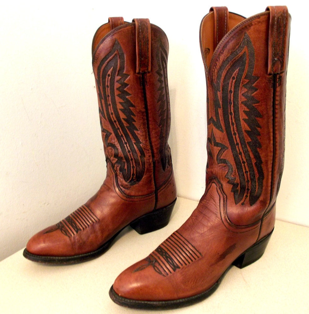 Brown Leather slightly altered Lucchese cowboy boots size 8 D or cowgirl size 9.5