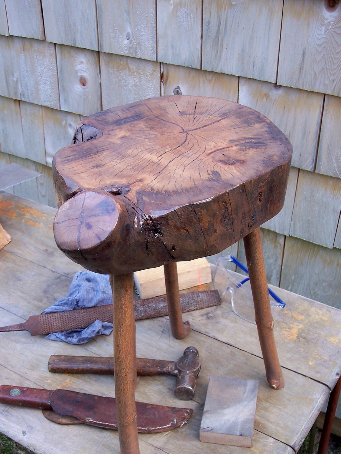 Rustic log stump stool / plant stand